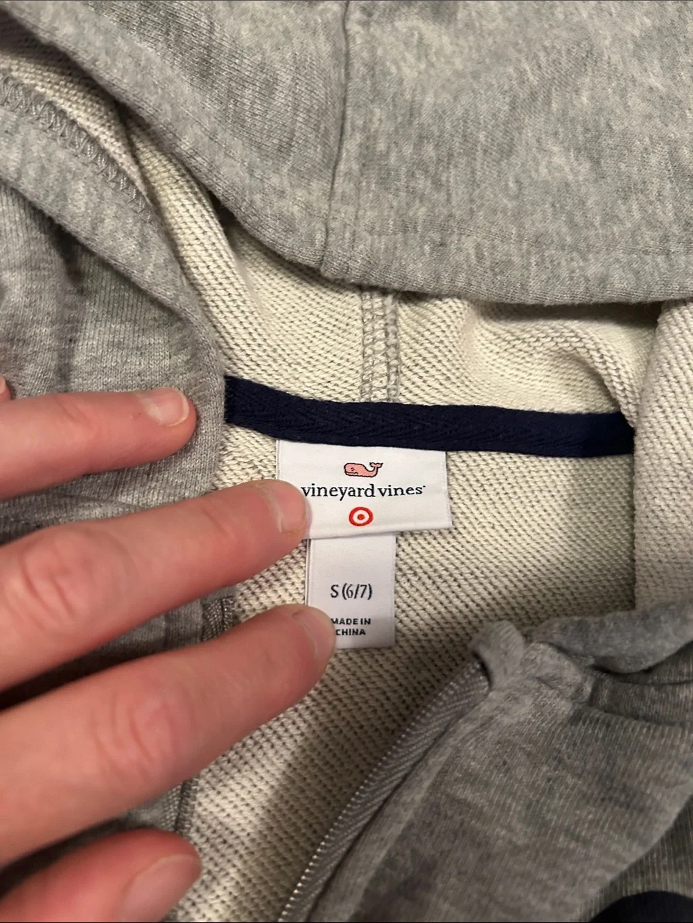 Vineyard Vines Kids Gray Zip Hoodie with Navy Whale Logo
